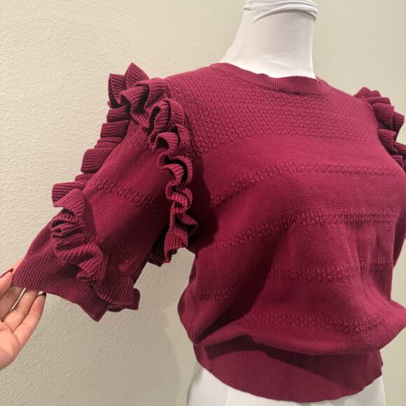 Calligraphie Burgundy Wine Red Ruffle Sleeve Knit Top Romantic Cottagecore Large - Picture 4 of 8